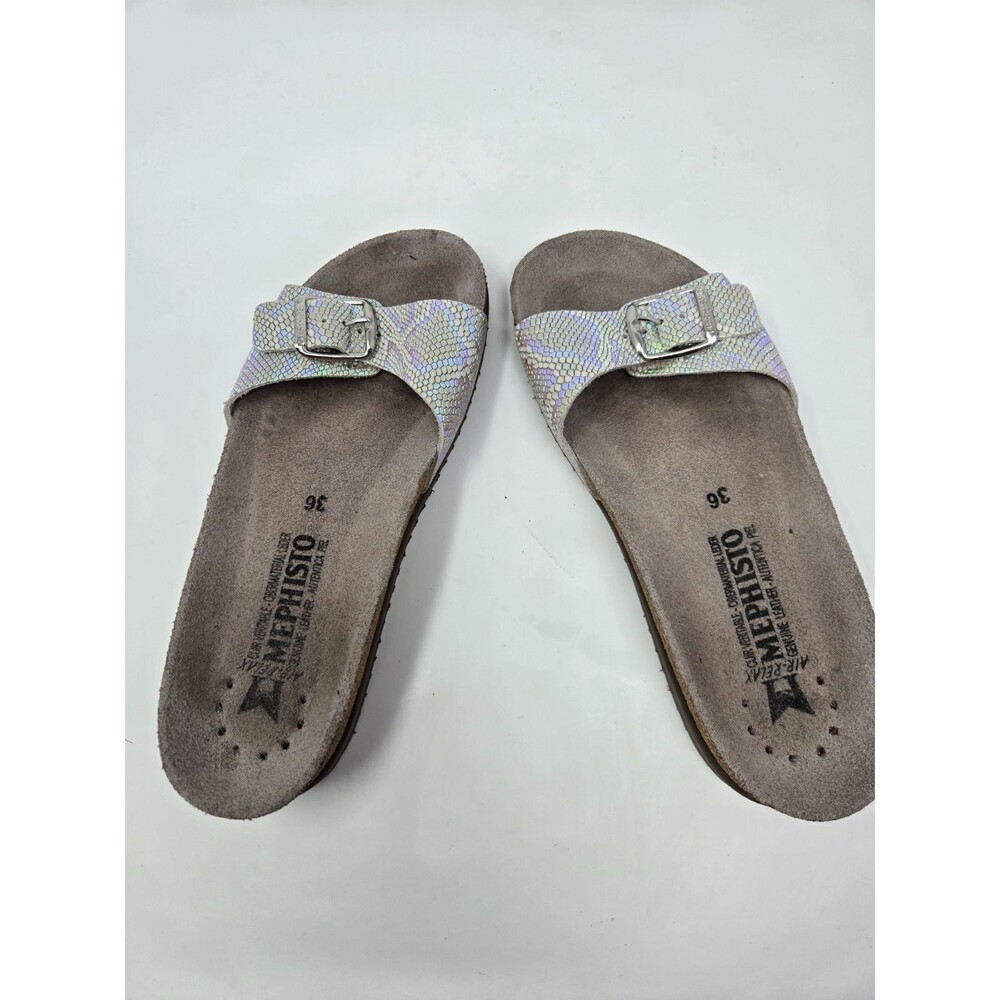 Mephisto Air-Relax Sandals Sz 36 Silver Iridescent Snake Print Mermaidcore